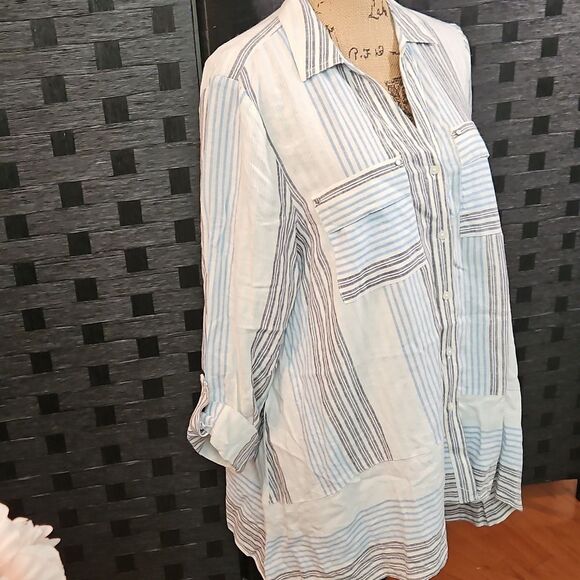 Jones New York Striped Linen Blend Top Size XL - Picture 4 of 10